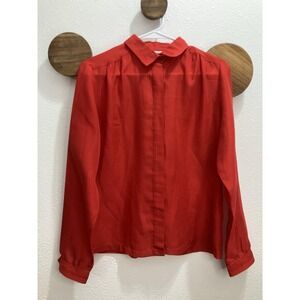 Shapely Vintage Women's Blouse Size 12 HOLIDAY RED Sheer Long Sleeve‎ Button-Up